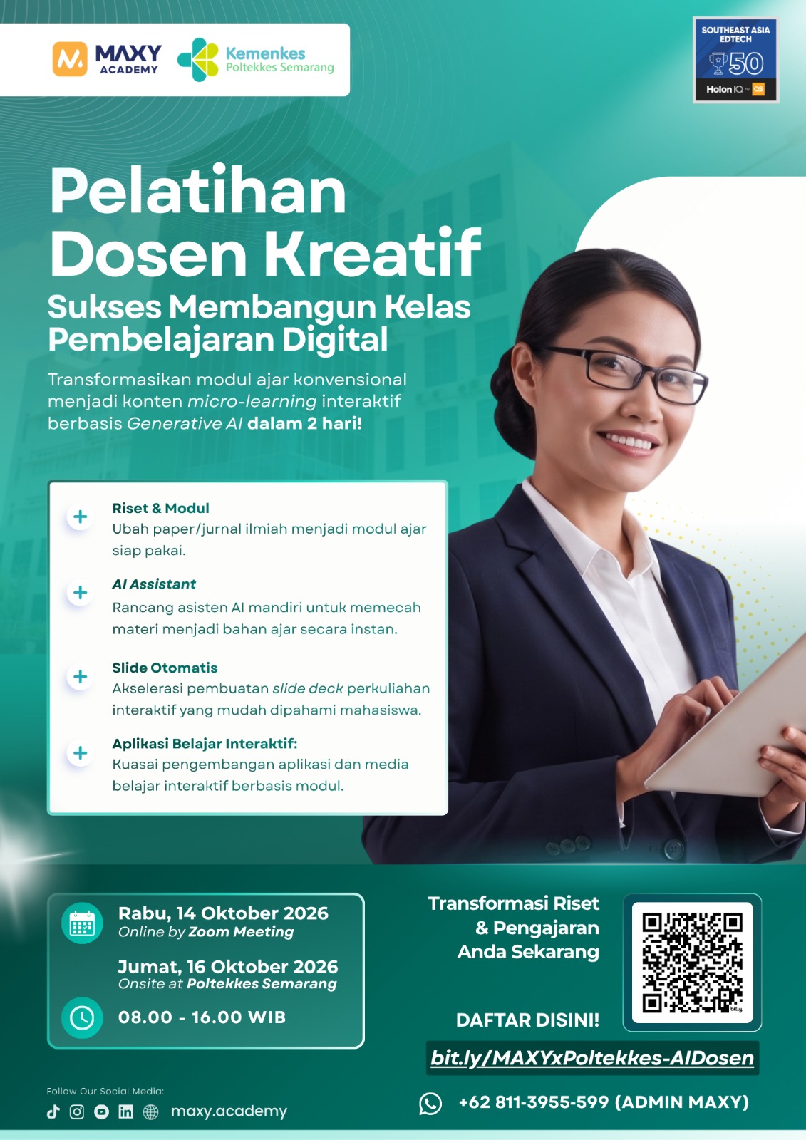 MAXY Academy x Politeknik Kesehatan Kemenkes Semarang: Pelatihan Dosen Kreatif: Sukses Membangun Kelas Pembelajaran Digital